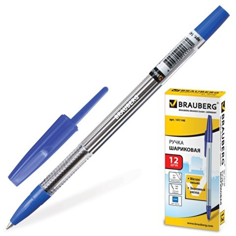 Ручка шариковая BRAUBERG Note, 0.7мм, корпус прозрачный, синяя