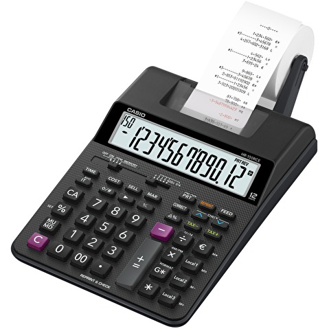 Калькулятор печатающий 12 разр. CASIO HR-150RCE. питание от батареек, двуцветная печать, 165х65х295мм, черный