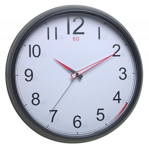 Офисные часы настенные WALLC-R08P круглые, 31.3х31.3см, белый циферблат, черная рамка, плавный ход