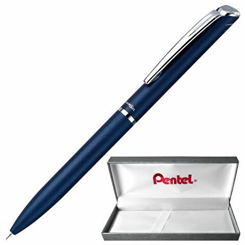Ручка гелевая PENTEL BL2007C-A EnerGel Sterling, 0.7мм, корпус металлический матовый темно-синий, черная, подарочный футляр