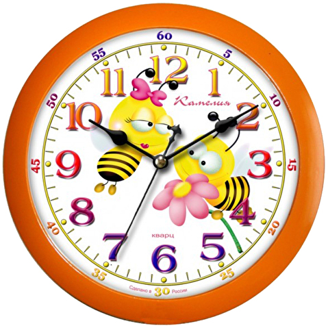 Часы настенные КАМЕЛИЯ Пчелки круглые, 29х29х3.5см, пластик, плавный ход, рамка оранжевая
