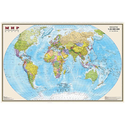 Карта Мира политическая 1220х790мм, 1:25 000 000, настенная, матовая ламинация, DMB