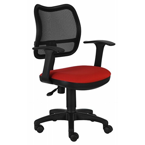 Кресло офисное БЮРОКРАТ CH-797AXSN, Т-образные подлокотники, спинка сетка черная, сиденье ткань красная (26-22)