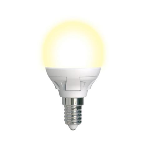 Лампа светодиодная UNIEL Яркая,  7Вт, цоколь E14, шар G45, матовая, теплый свет 3000K, 30000ч