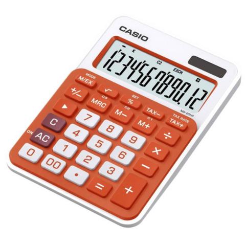 Калькулятор настольный 12 разр. CASIO MS-20NC-RG, двойное питание, 104.5x22x149.5мм, белый/оранжевый