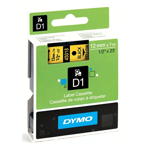 Лента для этикет-принтеров DYMO D1 для Pocket/3500/LM100/LM150/LP350/LM210D, 12мм х 7м, черный/желтый, пластик (S0720580/45018)